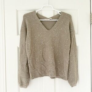 ANN TAYLOR LOFT sweater size XS brown taupe sequins v-neck